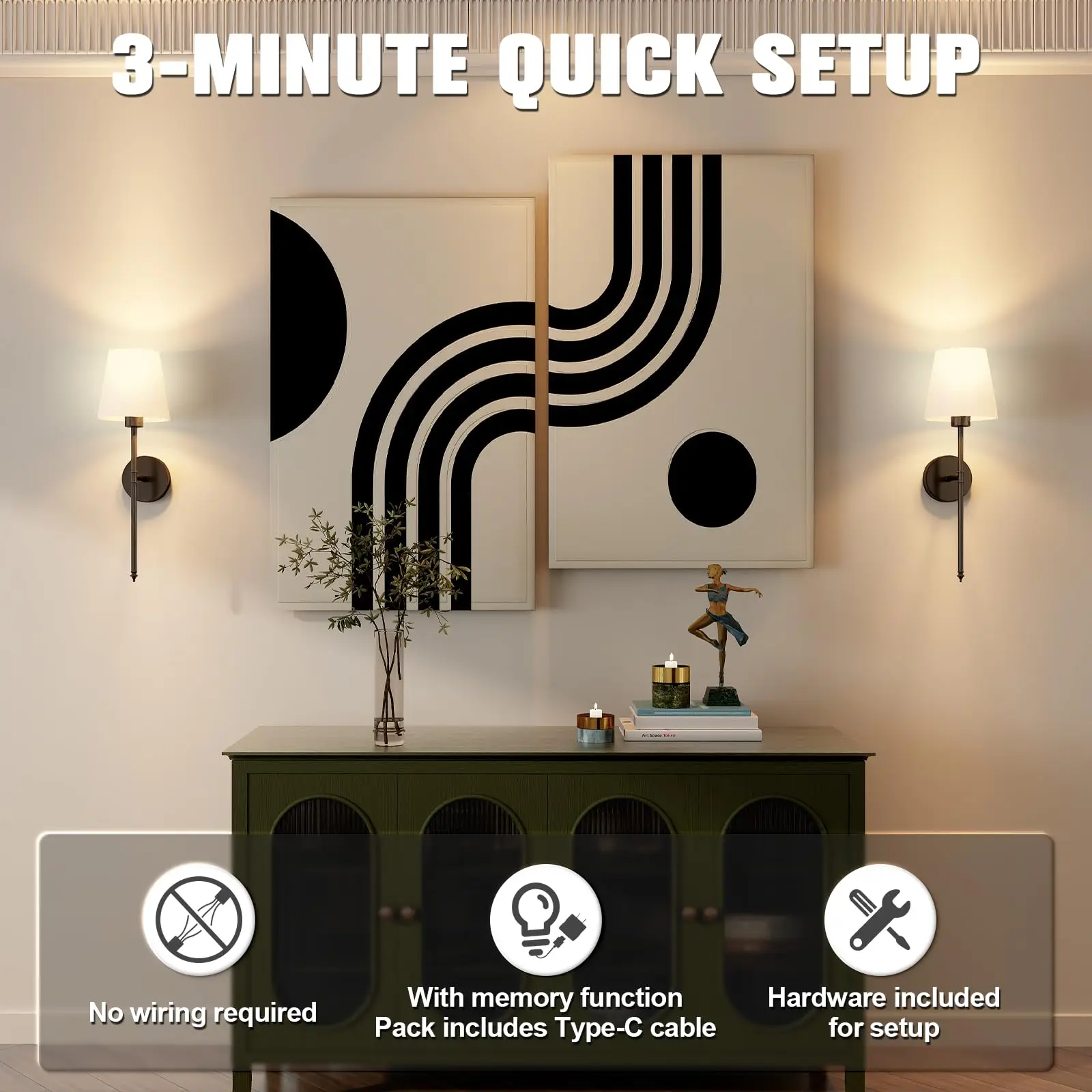 American 2 Packs Wall Lights Battery Operated Wall Sconces Gold Wireless Wall lamp with Remote RGB Colors Modes Rechargeable 2