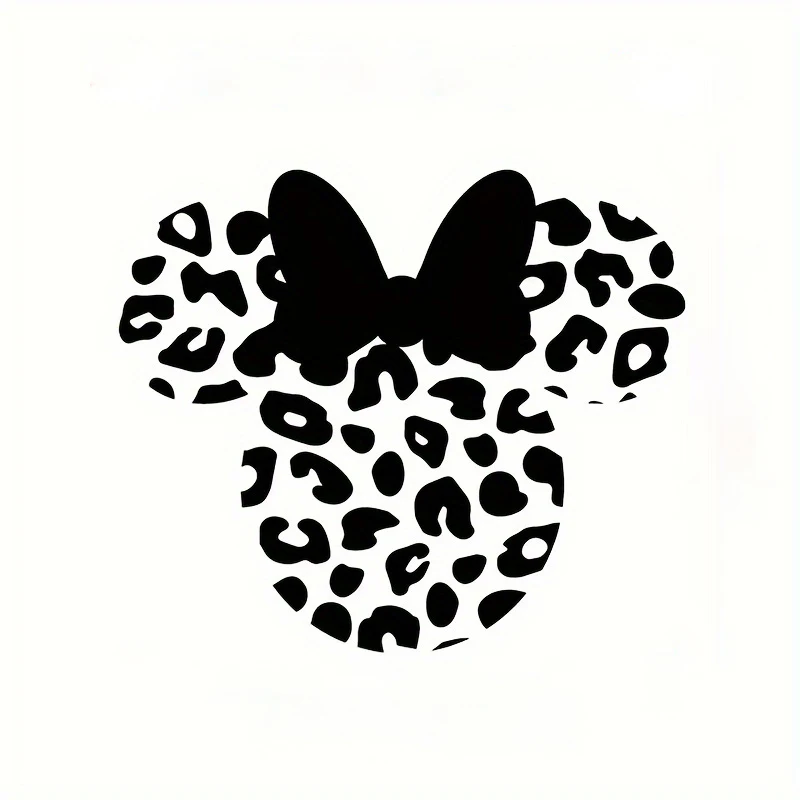 Chic Minnie Head Vinyl Sticker with Leopard Pattern - Perfect for Girls' Room, Car, or Laptop Decor