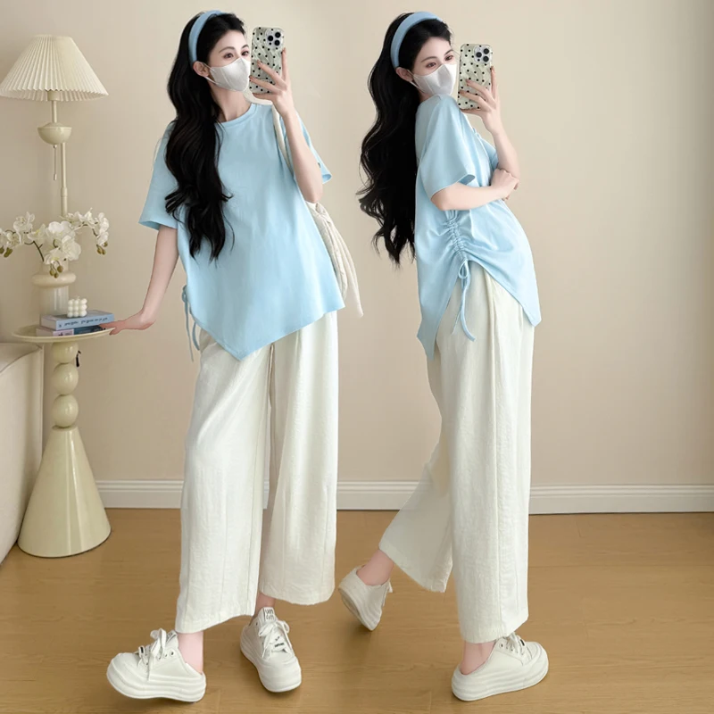 Korean Style Summer Cotton Maternity Shirt Short Sleeve O-neck Side Split Plus Size Asymmetrical Pregnancy Blouses Loose Fit Top 1 Korean Style Summer Cotton Maternity Shirt Short Sleeve O-neck Side Split Plus Size Asymmetrical Pregnancy Blouses Loose Fit Top