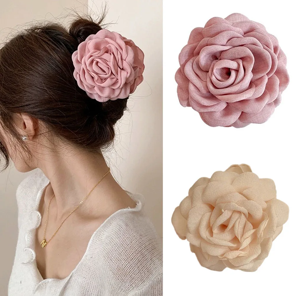 

White Pink Rose Floral Hair Clips Rose Flower Hairpin Barrettes Big Flower Hair Claw Clip Back Head Shark Clip Hair Accessories