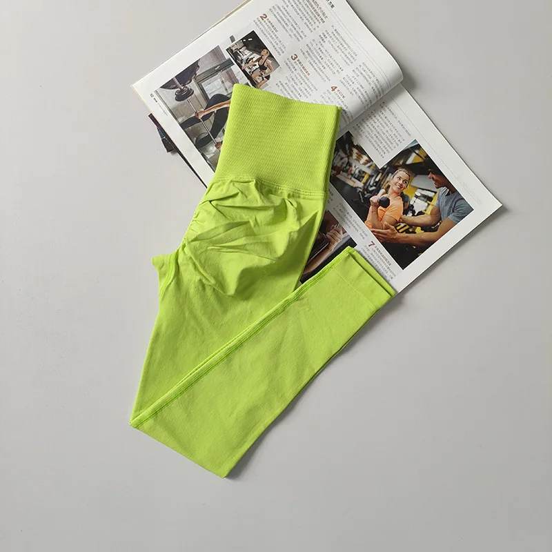 بنطلون رياضي نسائي بدون خياطة بخصر عالٍ ورفع للأرداف، بنطلون خوخي الشكل للجري والتمارين واليوغا، ليجنز ضيق للنساء