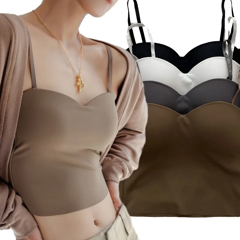 

Ice Silk Latex Bra Vest Summer Seamless Sling High-quality Chinlon Sleeveless Underwear Women Solid Color Short Inner Cloth