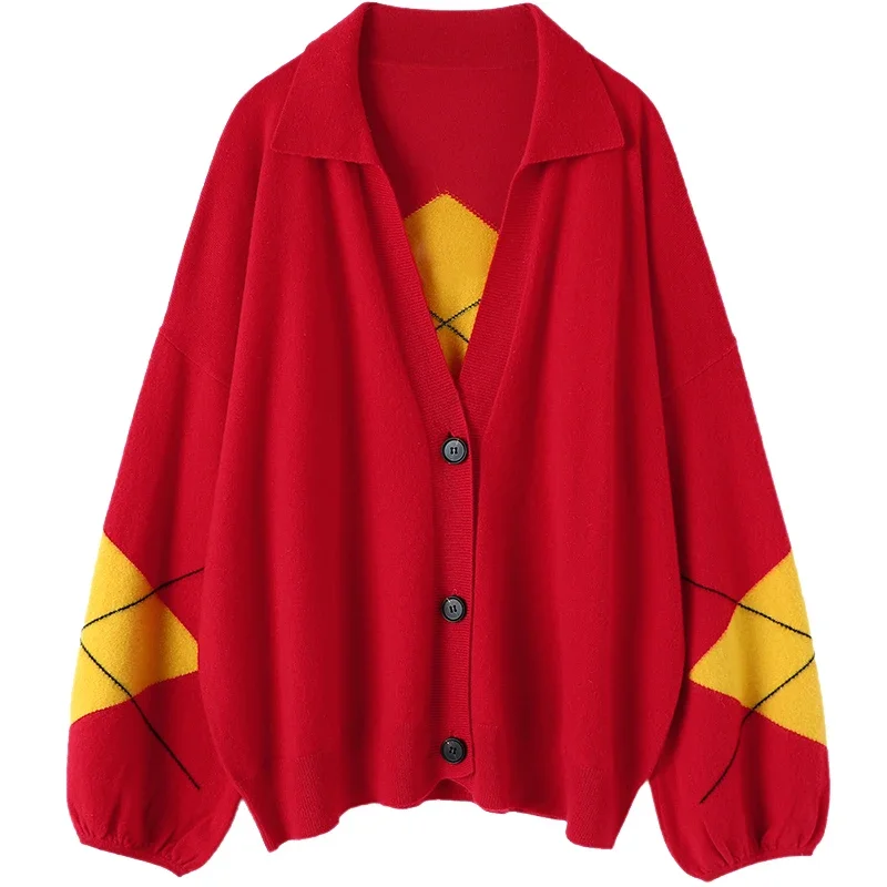 

100% Cashmere Winter Warm Sweater Women New Designer Latest Fashion High Street Single Breasted Loose-fitting