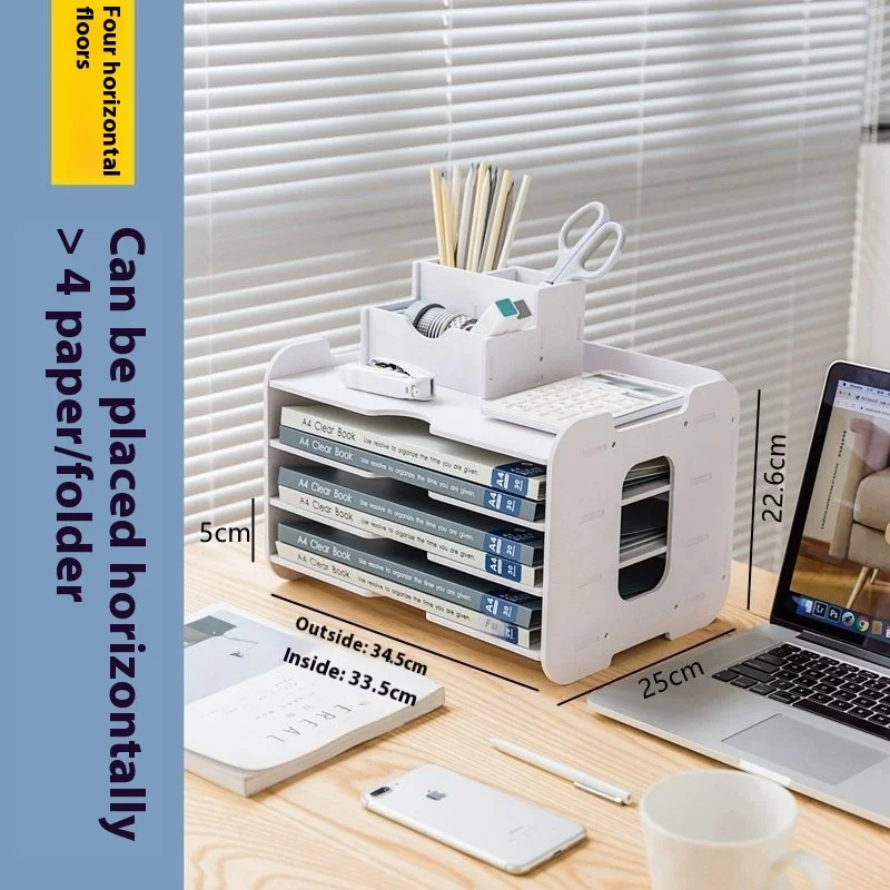 Multi-layer file rack data rack desktop creative office classification supplies storage A4 paper horizontal layered