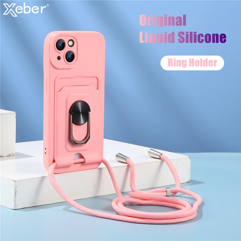 Collier Lanière Sangle Porte-Anneau Magnétique Pour iPhone 14 11 12 13 Pro Max XS X XR 7 8 Plus SE Couverture De Carte De Portefeuille En Silicone_voghion.com