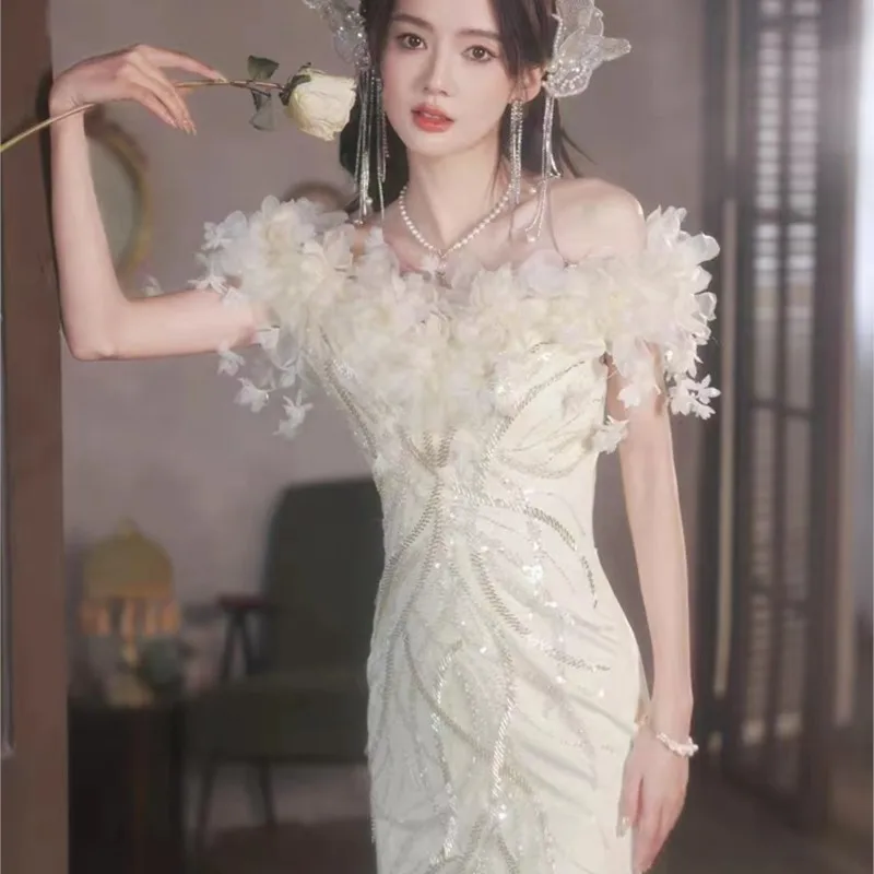 

New violin guzheng performance banquet host fishtail dress