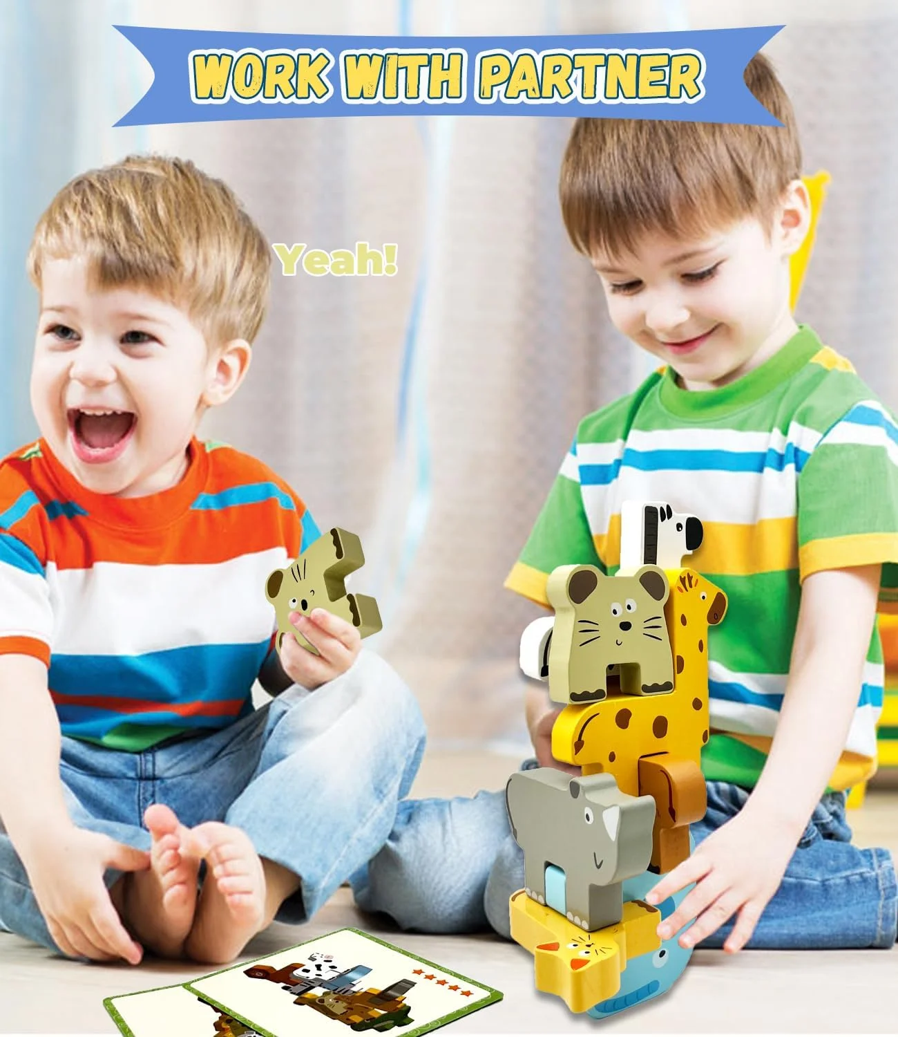 Wooden Animal Block Stacking Educational Puzzle Toy, Toddler Toys for Ages 1-3, Early Education Toys, Kids Toys
