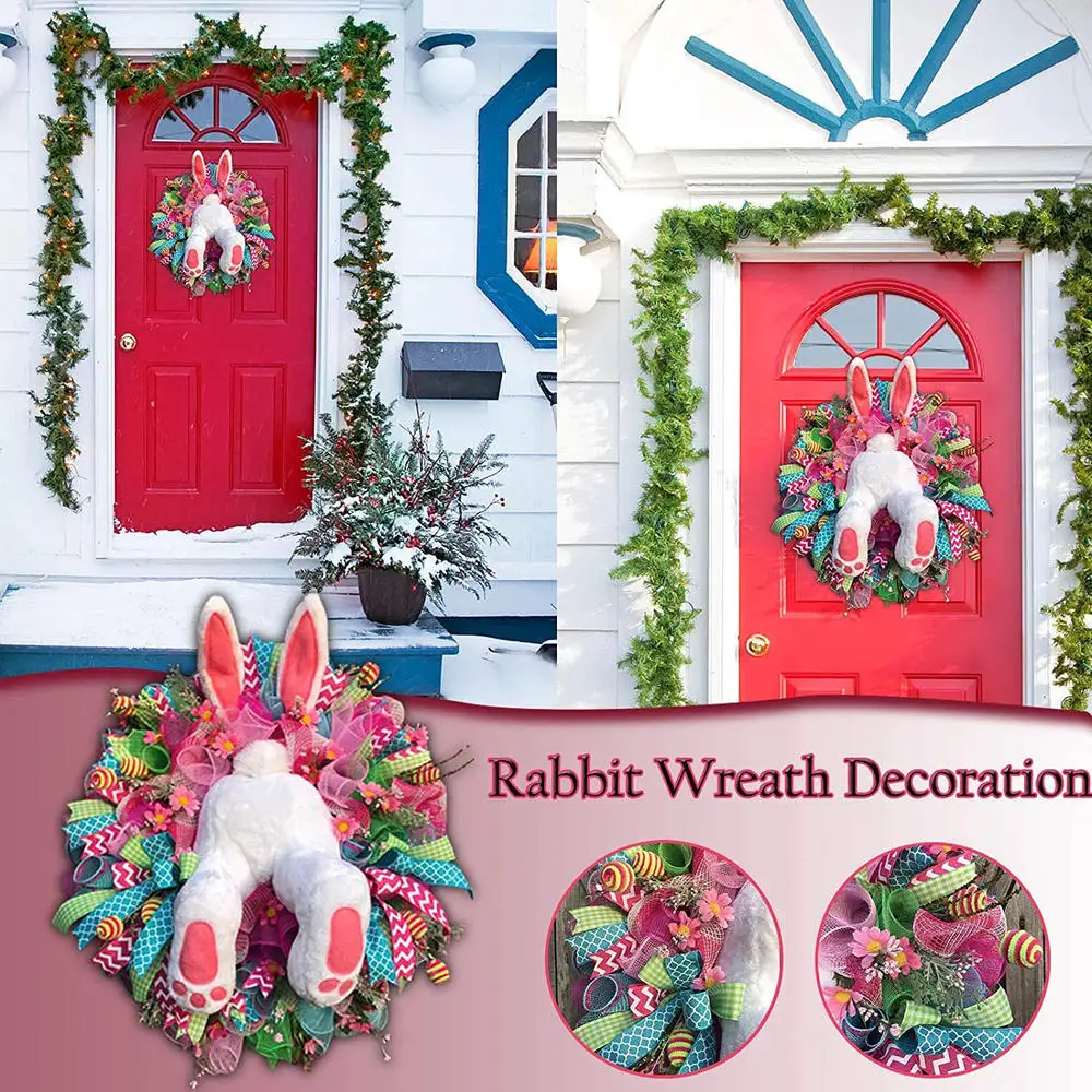 

Happy Easter Colorful Rabbit Garlands Door Wall Wreath Oranments Bunny Easter Party Decor 2023 Creative Festival Garland Supplie