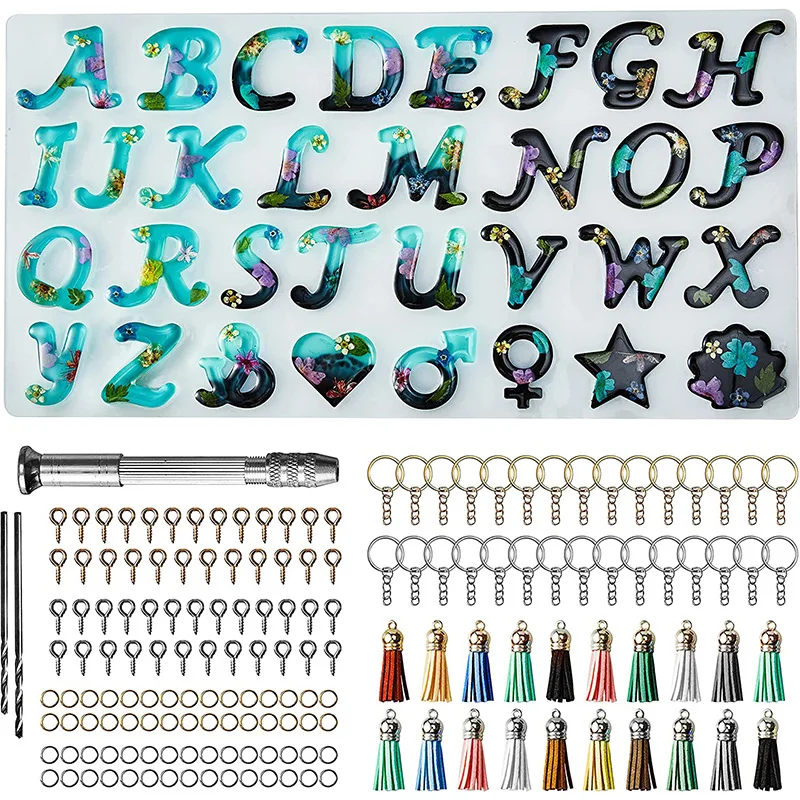 Alphabet Epoxy Resin Mold Kit Mixed Style Silicone Letters Casting Molds Set for DIY Keychain Pendant Jewelry Making Accessories