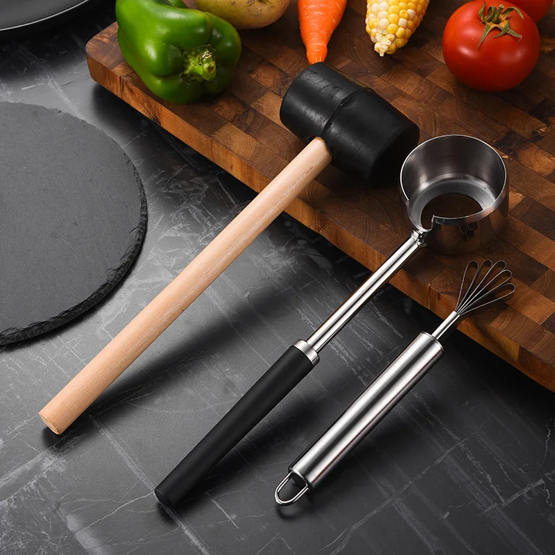 Stainless steel coconut opener, coconut meat planer, rubber hammer, green and tender opening tool