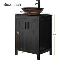 Black Wood Bathroom Vanity Cabinet with Ceramic Vessel Sink & Grooved Doors 2