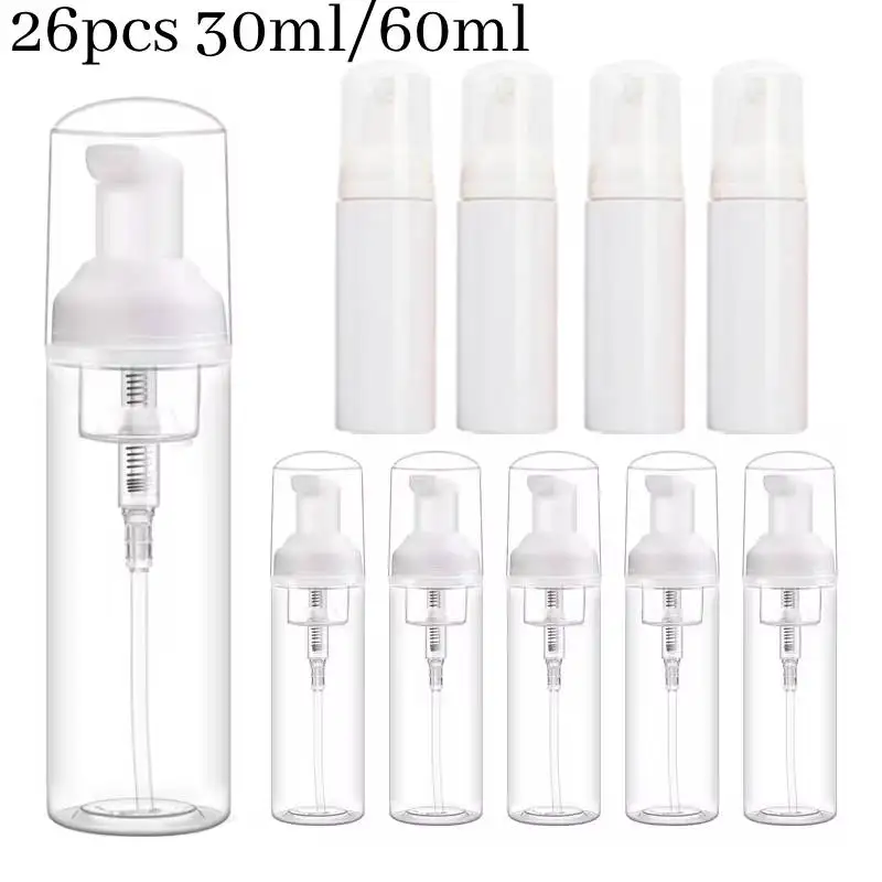 26PCS Foam Pump Bottles Soap Dispensers Mini Plastic Refillable Travel for Hand Sanitizer Lash Shampoo Castile Liquid
