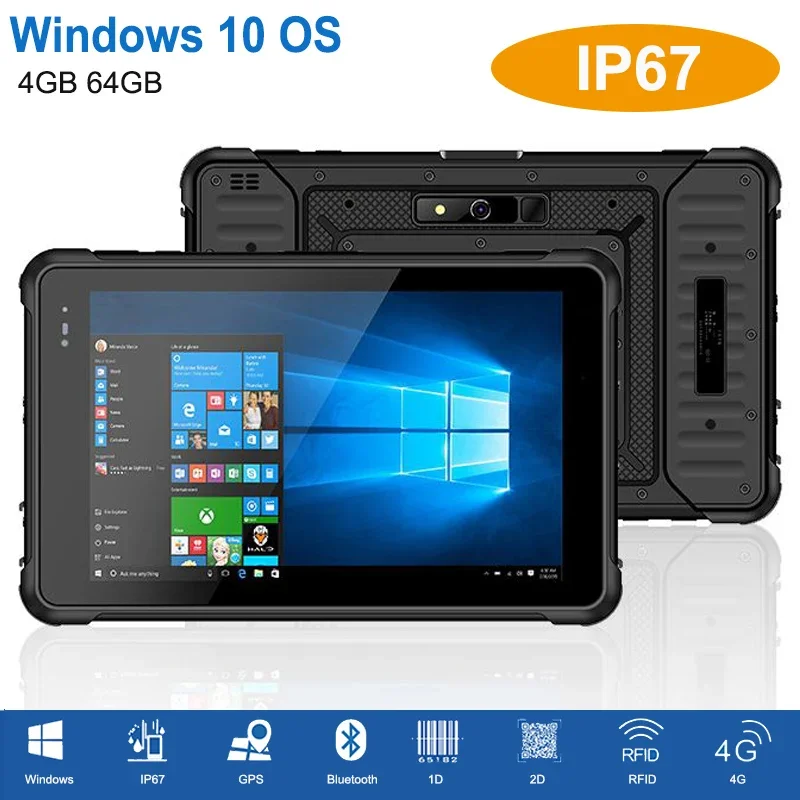 RUNGLINE 방수 산업용 견고한 태블릿 PC, 윈도우 10 컴퓨터, 2D 바코드 스캐너, 8 인치 IP67