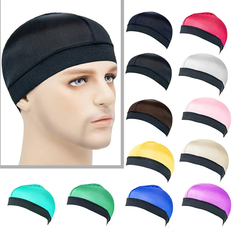 Solid Color Wave Caps With Durag For Men Headwear Soft Elastic Breathable Beanie Turban Cap Headwrap Bonnet Hair Accessories