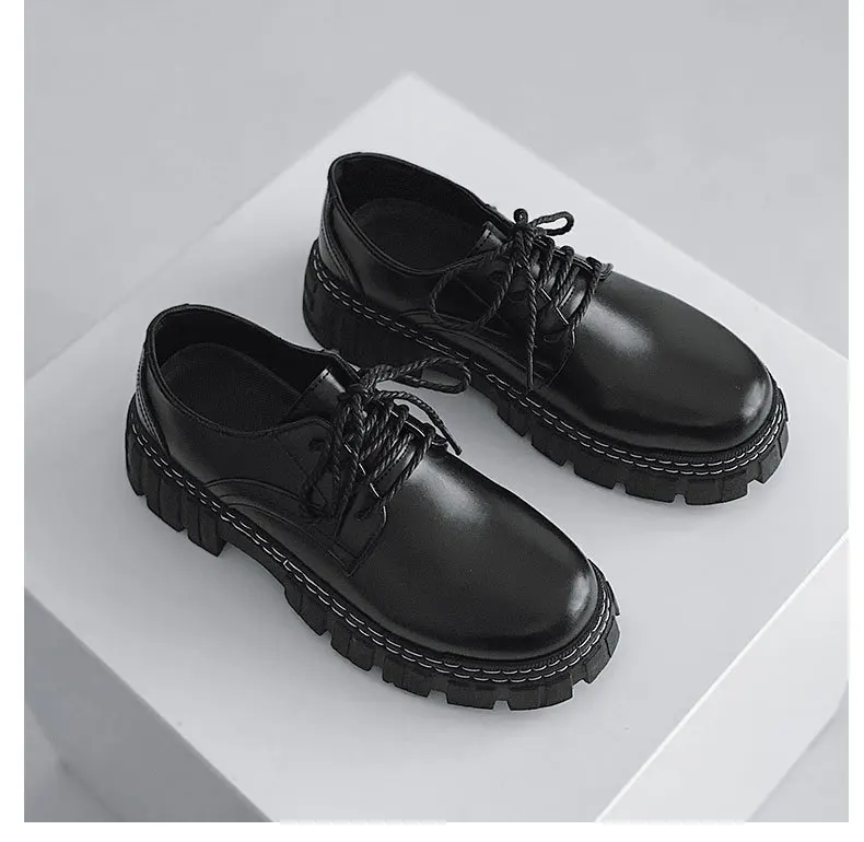 Increased Men Work Shoes Fashion Breathable Thick Sole Men's Casual Leather Shoes Platform Sneakers Mans Oxford Trainers