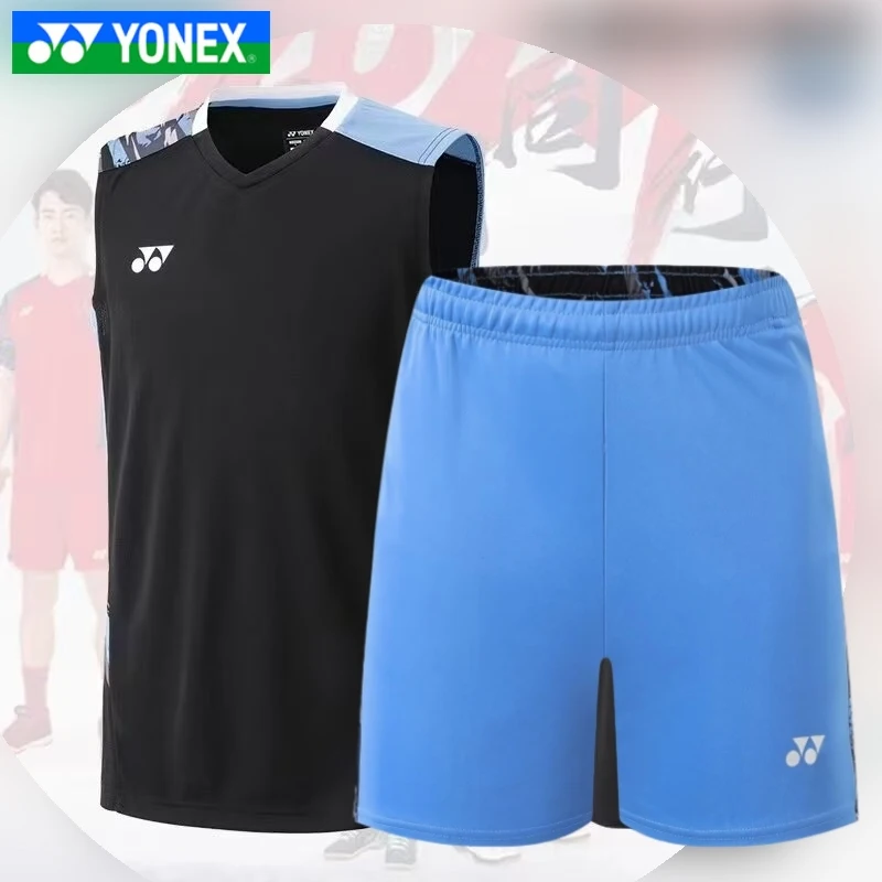 Yonex Men's Badminton Shorts Quick Dry Sleeveless Short Sleeve Game Training Wear Breathable Sweat Absorption T-shirt