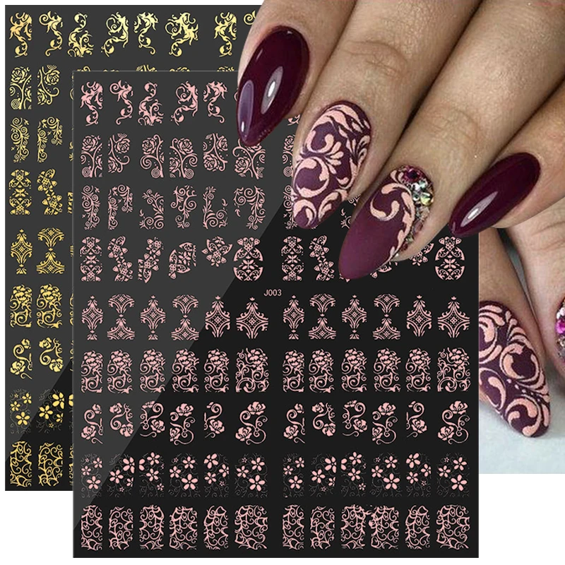 

3D Bronzing Nail Stickers Colorful Flower Nail Decals Metal Self-adhsive Stickers for Nails DIY Manicure Decor Nail Supplies
