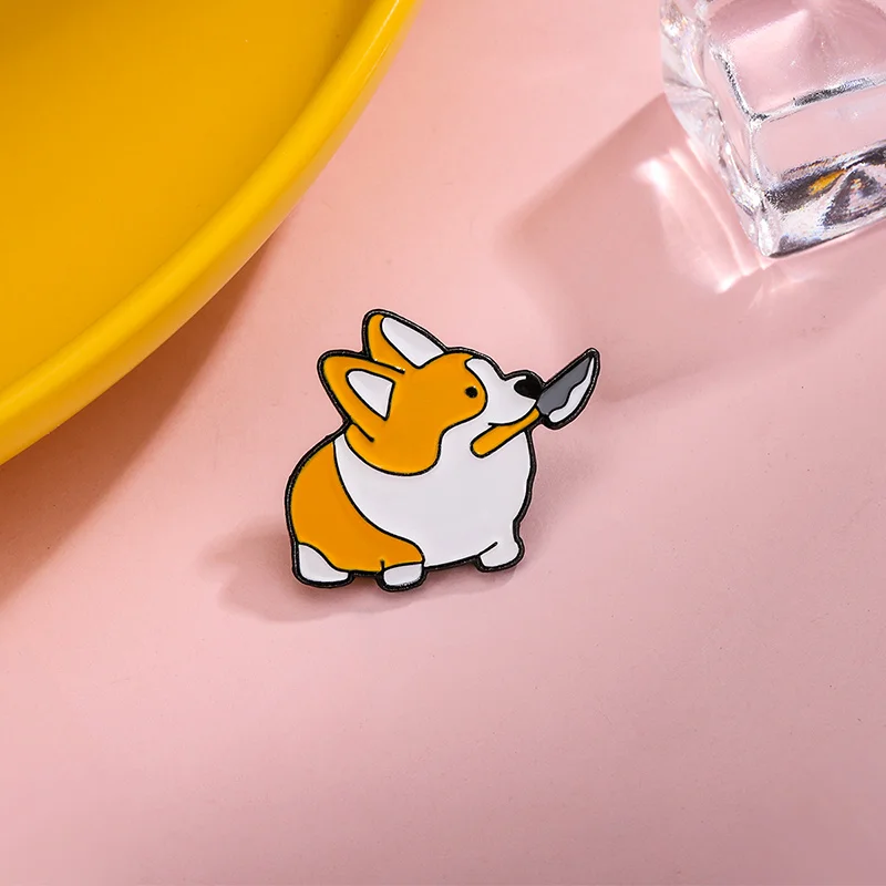 Assassin Animal Enamel Pin Stabber Corgi Cat Sea Lion Knife Brooch