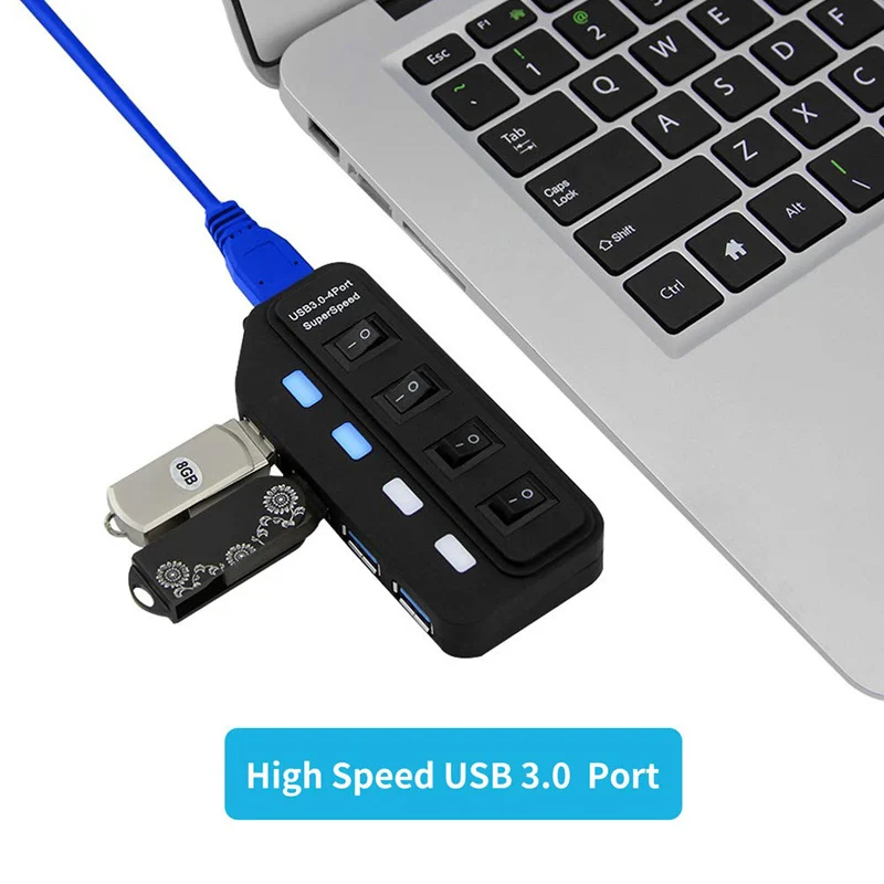 4-Port USB 3.0 Extension Hub for Computers and Laptops