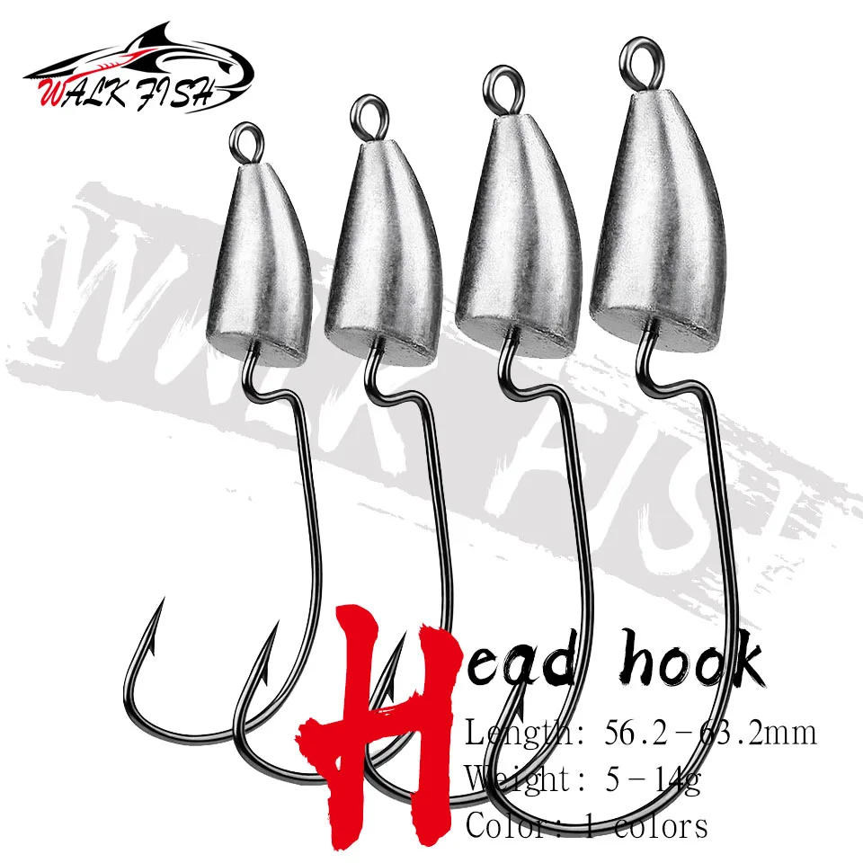 

WALK FISH 5PCS 5g 7g10g 14g Bullet Jig Head Carbon Steel Hook Weedless Offset Worm Fishing Hook Lure Texas Rigs Accessories