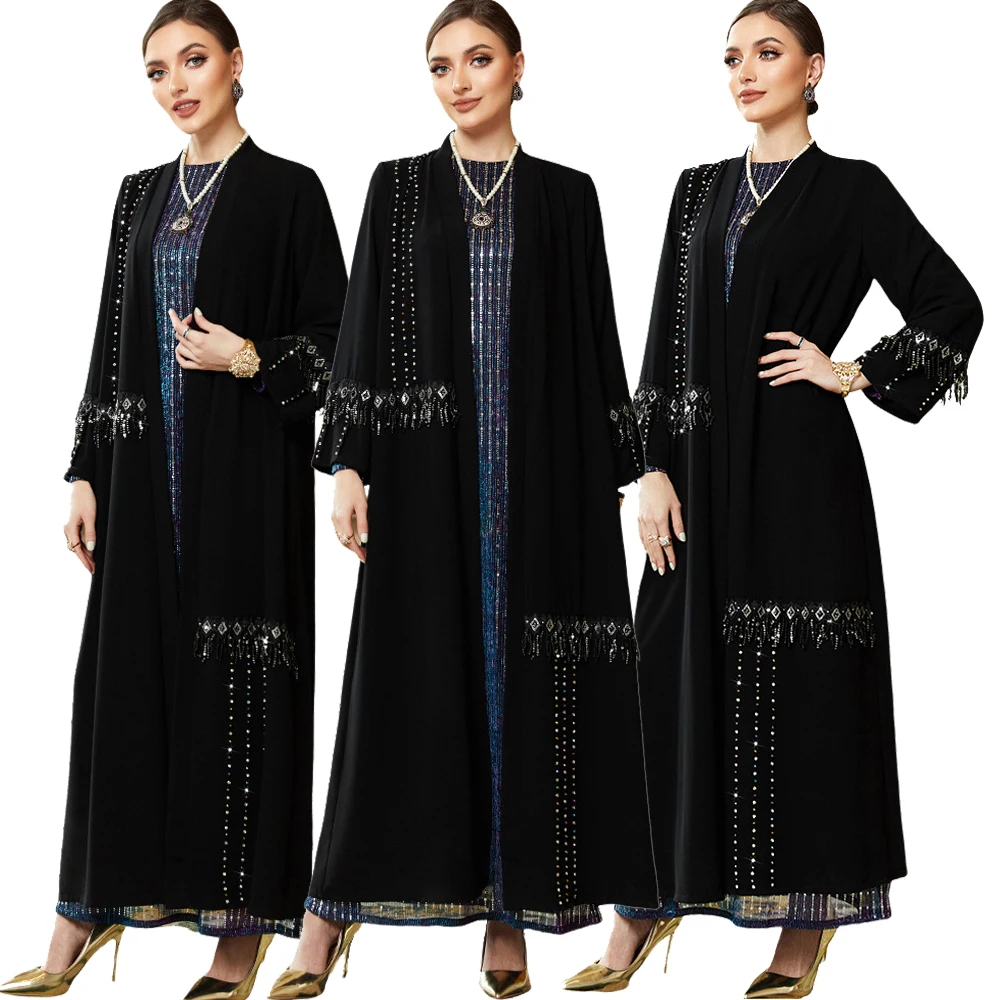 

Ramadan Niqab Black Kimono Abaya Dubai Jalabiya For Women Turkey Islam Arabic Muslim Cardigan Dress Robe Femme Musulmane Kaftans