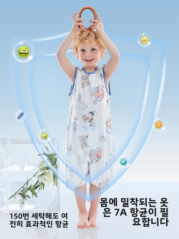 베피스 아동 여름 신상품 대나무 면 거즈 원지 슬립웨어 유니섹스 통기성 수분 흡수 홈웨어