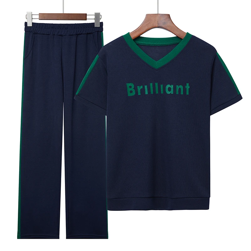 

Спортивный костюм из вискозы с коротким рукавом, женская одежда для отдыха, комплект из двух предметов с V-образным вырезом, новая летняя модная одежда для мам