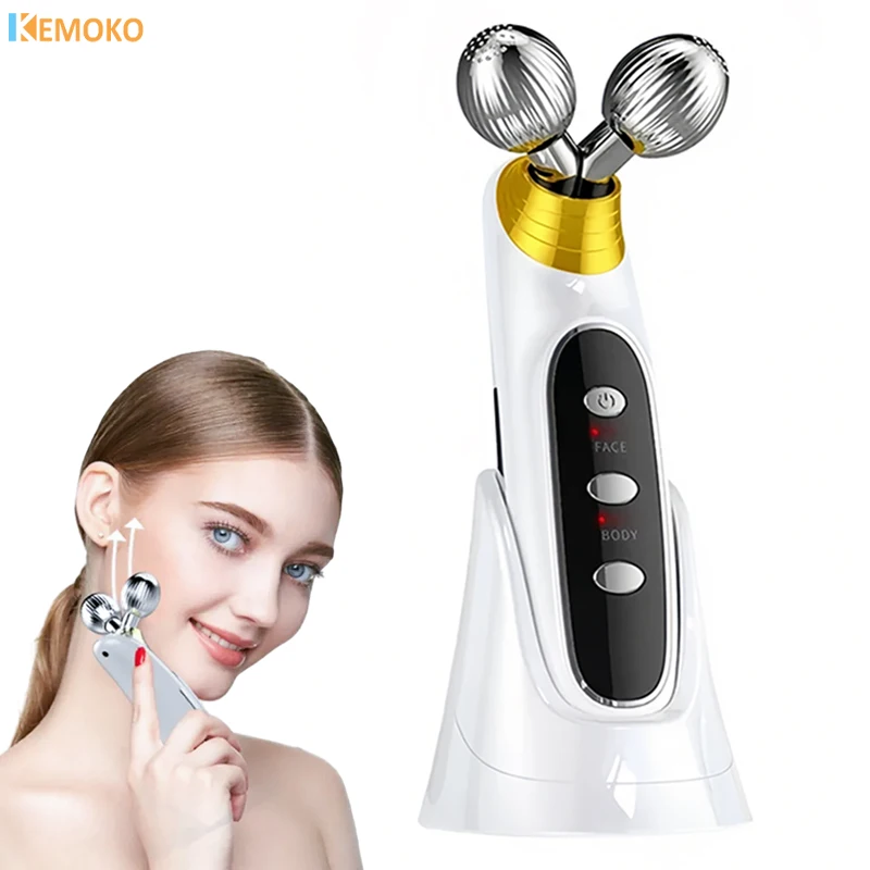 Face EMS 3D Massager Roller Massage Device Vibration Massage Firming and Lifting Skin Fades Fine Lines Facial Tighten Massager 4 in 1 electric ultrasonic skin sonic scrubber facial silicon brush cleaner spinning high frequency vibration  head remover