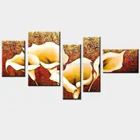 Mintura,5 Pcs,Hand-Painted Autumn Golden Lily Flower Oil Painting On Canvas,Abstract Art Wall Picture For Living Room Home Decor 2