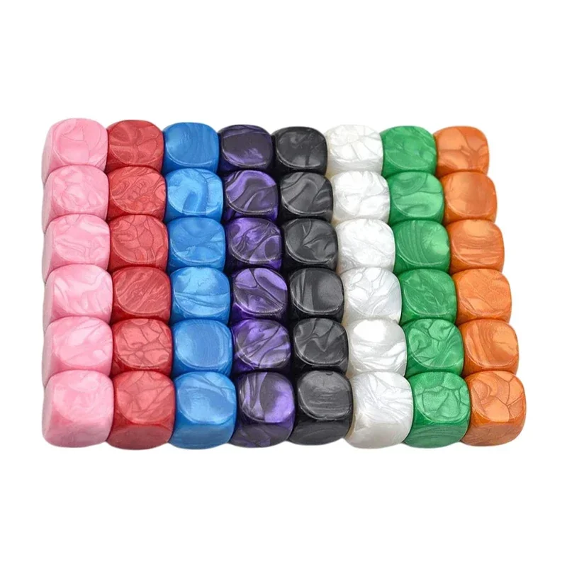 New 48pcs Acrylic Six-sided Blank Dice 16mm Color Pearl Pattern Round Role DIY Games Printing Dices Funny Board Games Accessory