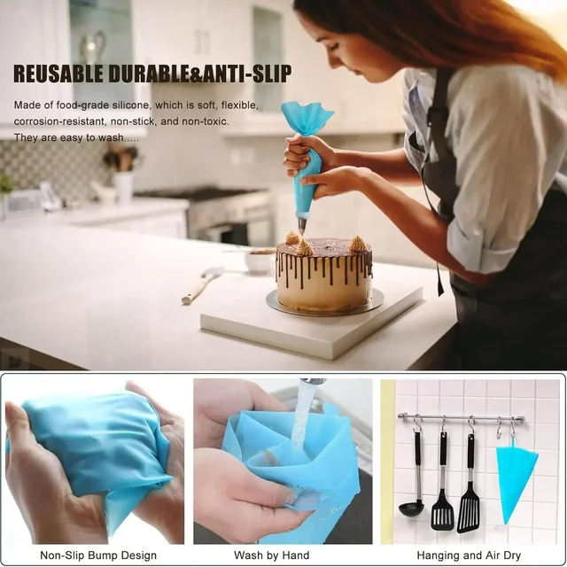 Piping Bags Cake Decorating Tools Reusable Silicone Pastry Bag Stainless Steel Nozzle Piping Nozzles Pastry Set Baking Tools 4