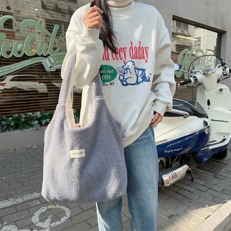Autumn Winter Plush Shoulder Bag Korean-style Dual-purpose Simple Fashion Student Large Capacity Commuting Vest Sweet Handbag