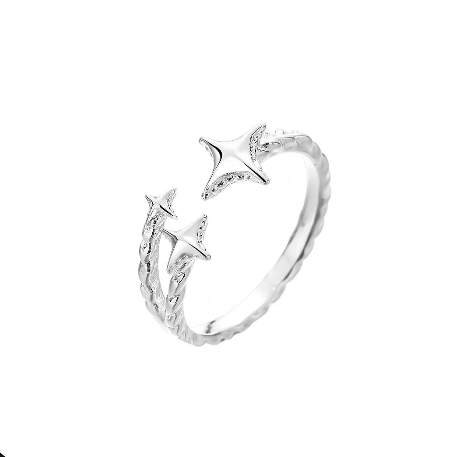 2025 New Korean Silver Color Four Pointed Star Rings For