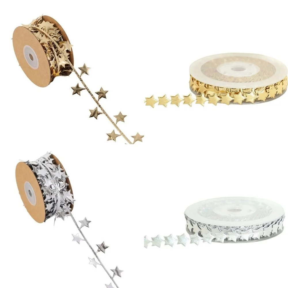 Artificial Star Decorative Ribbon 10 Meter Pu Leather Christmas Tree Hanging Ornaments Gold Silver