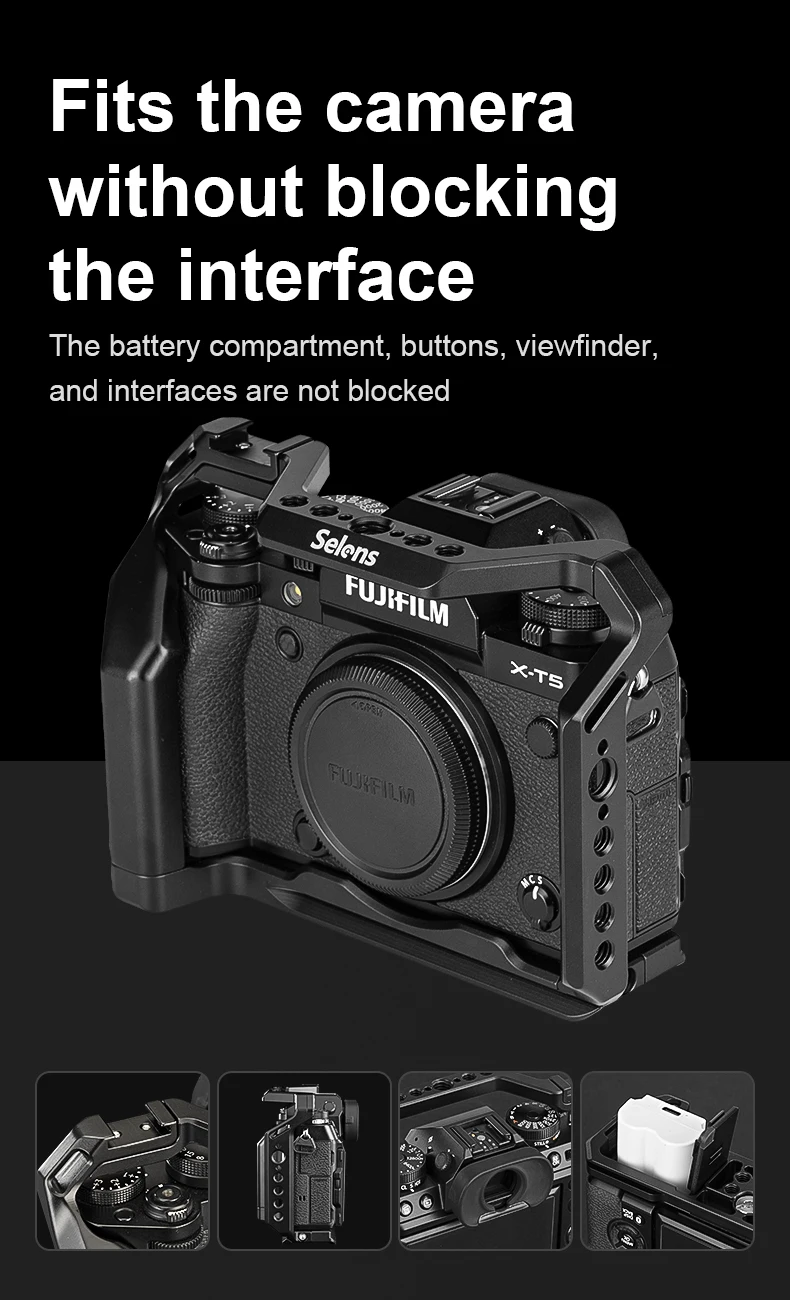 Camera Full Cage for Fujifilm X-T5 with Expansion 1/4 & 3/8 Screw Holes Aluminum