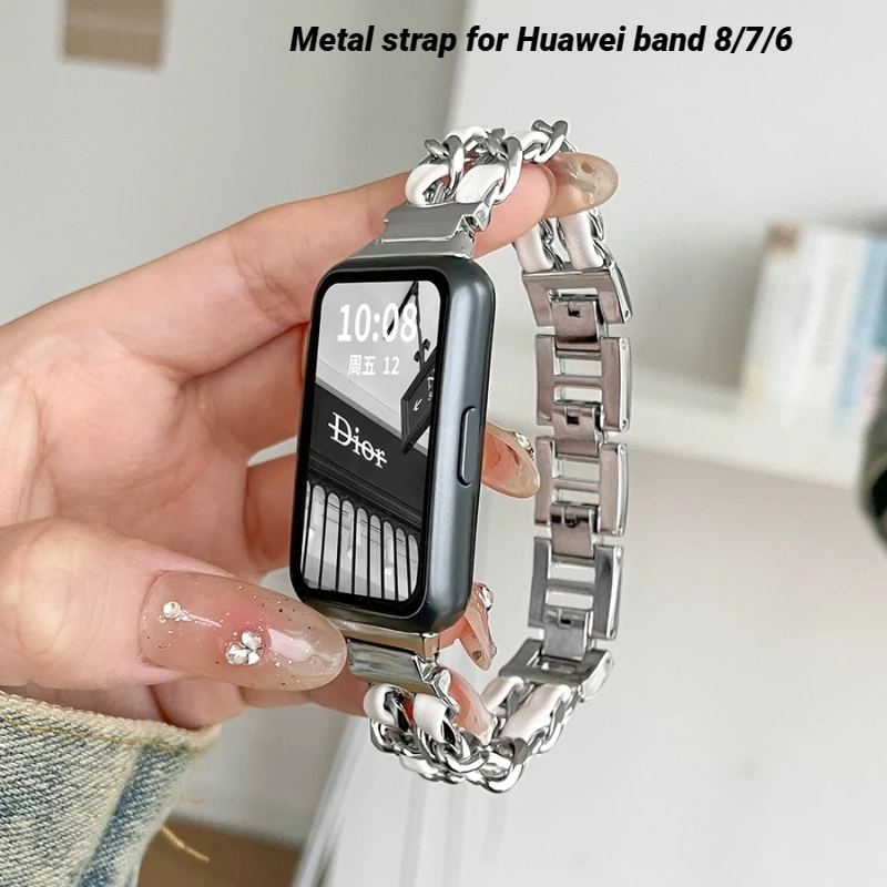 

Металлический Ремешок Для Huawei band 8 7 6, кожаный ремешок для часов Honor band 7 6, Смарт-часы, браслет Correa, Женский Мужской спортивный браслет