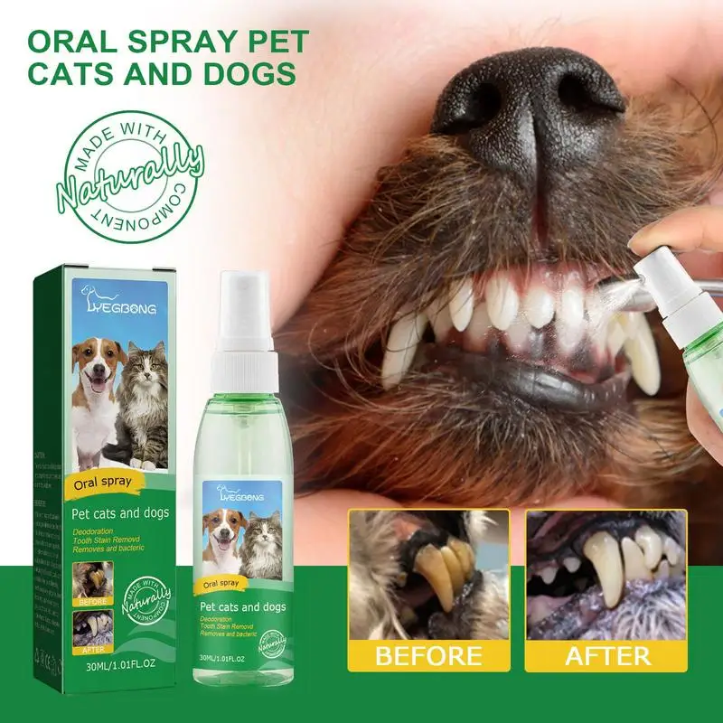 

Pet Oral Cleanse Spray Dogs Cats Teeth Clean Deodorant Breath Freshener Remove Kitten Bad Breath Fights Tartars & Gum Problem