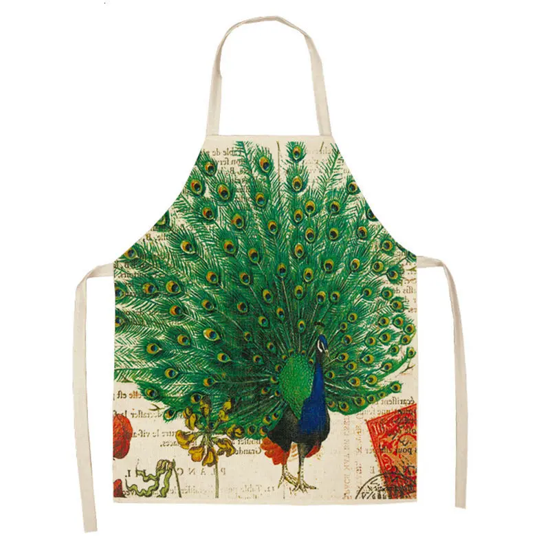 

Peacock Bird Pattern Kitchen Sleeveless Apron Home Cooking Baking Apron Cleaning Accessories Linen Bib Parent-Child Wear