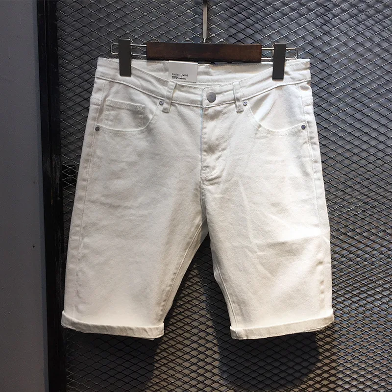 New Summer Fashion Denim Shorts Men's Slim Straight American Street Trend Casual All-Match Cropped Pants