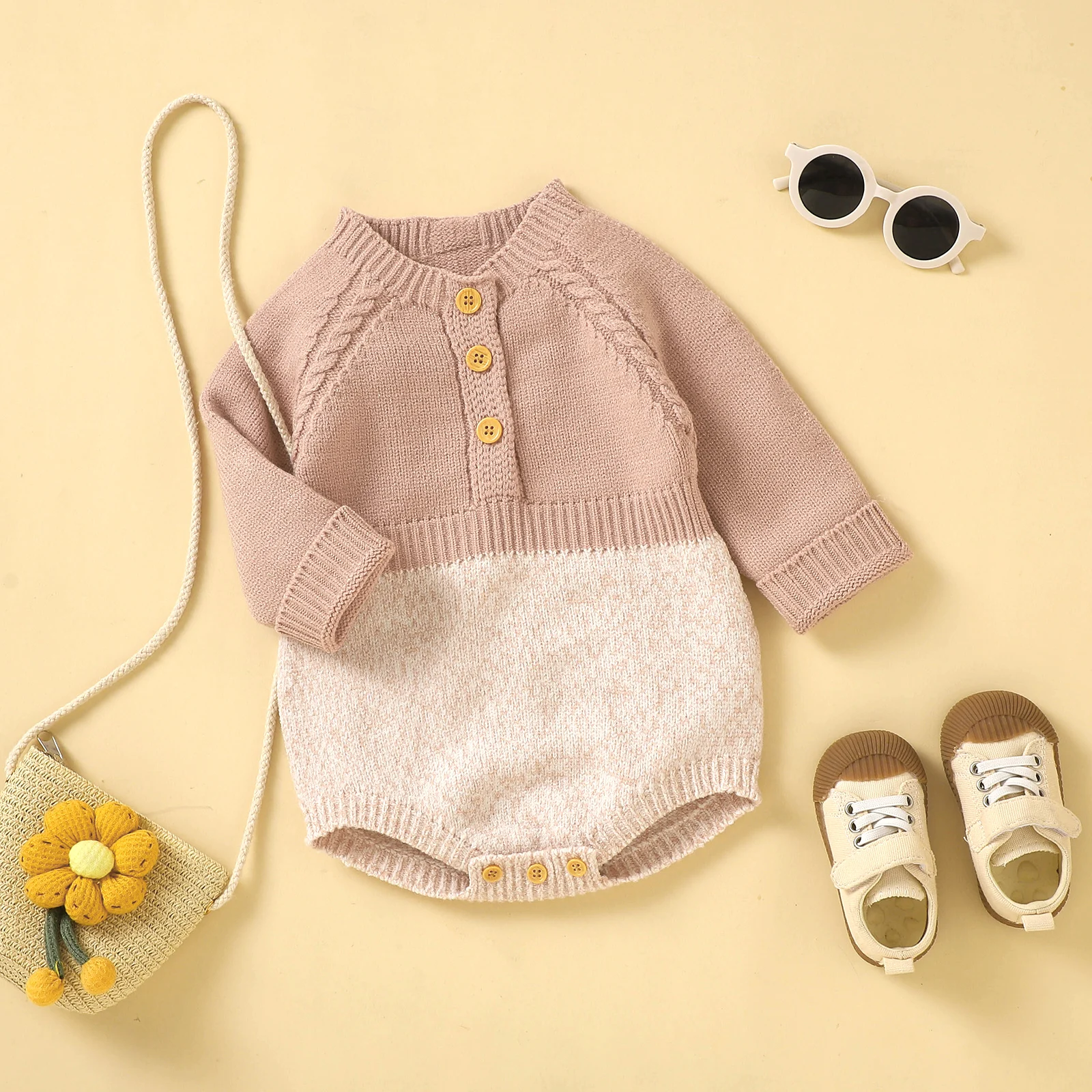 Winter Newborn Knit Clothes Baby Girls Boys Sweater Rompers Soft Long Sleeve Contrast Color Button Crochet Playsuit For Infant baby bodysuit cotton romper cowboy rompers