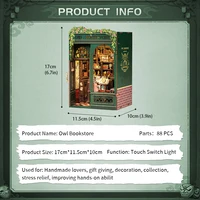 CUTEBEE DIY Book Nook Kit Miniature Wooden Dollhouse with Lights Bookshelf Insert 3D Puzzle Decor Model for Gifts Owl Bookstore 5
