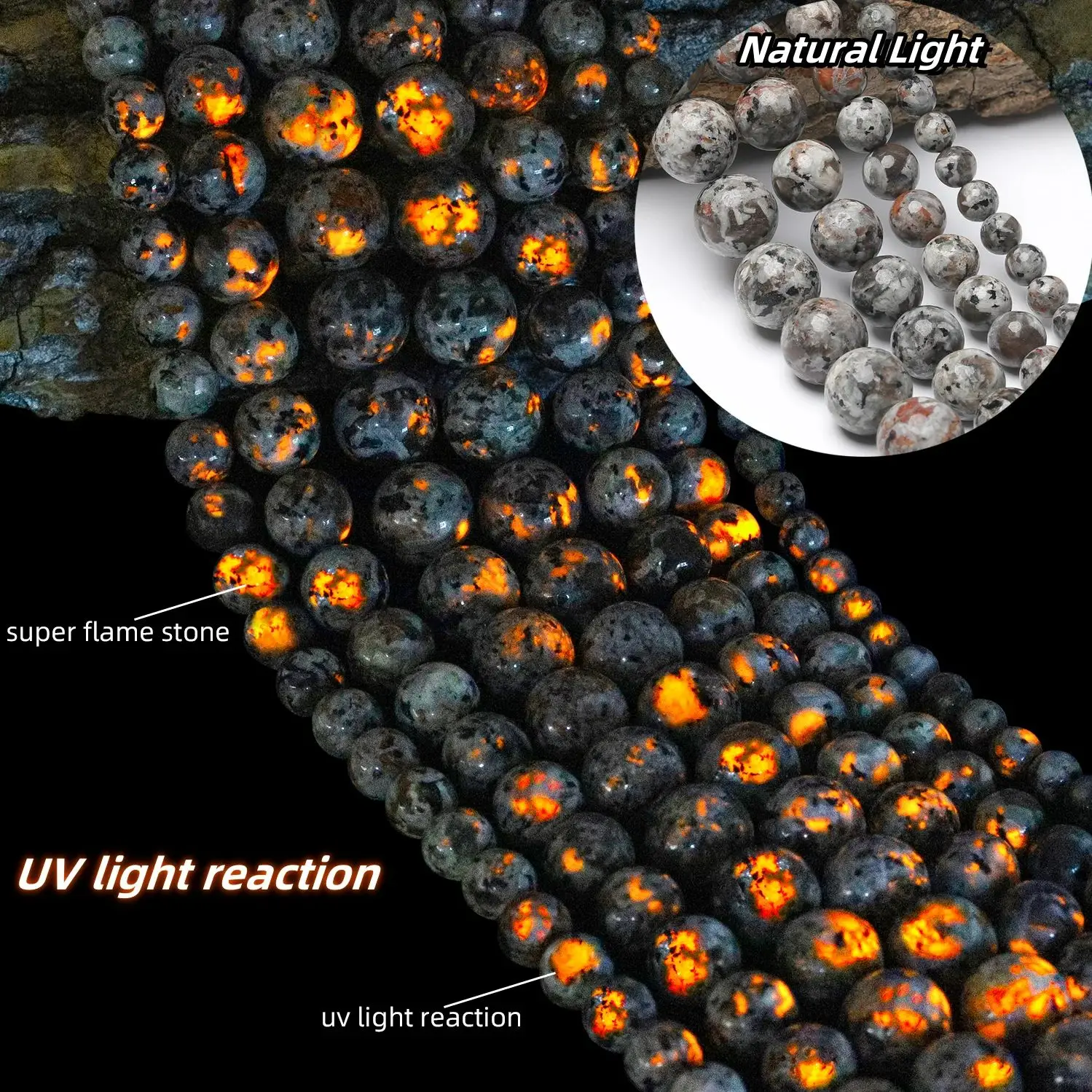 

Natural Flame Stone Bead Bright Yooperlite Round Loose Spacer Stone For Jewelry Making DIY Bracelets Necklace 15'' 6/8/10/12mm