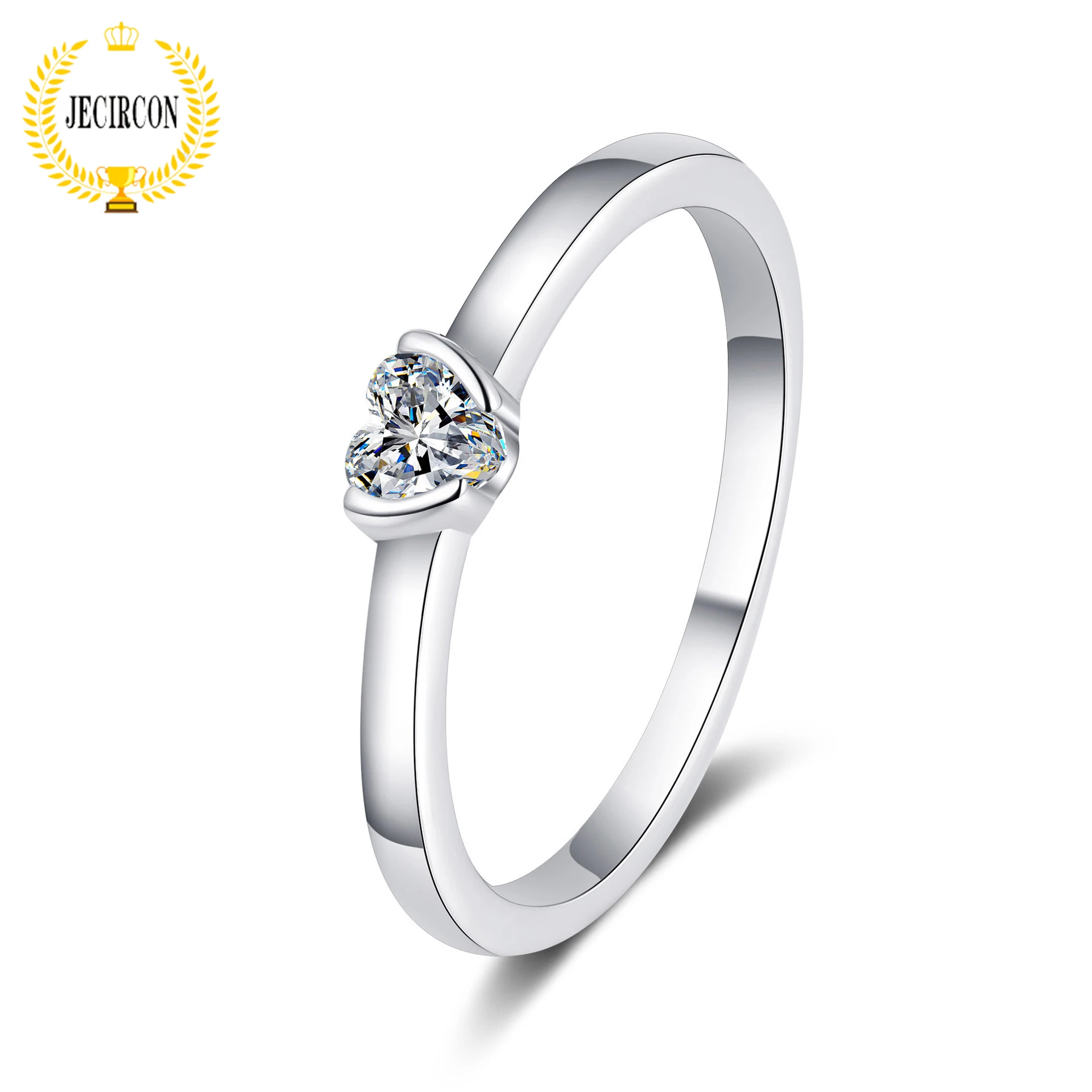 

JECIRCON 0.3ct Heart-shaped D Color Moissanite Ring for Women pt950 Gold-plated Wedding Band 100% 925 Silver Jewelry Certified