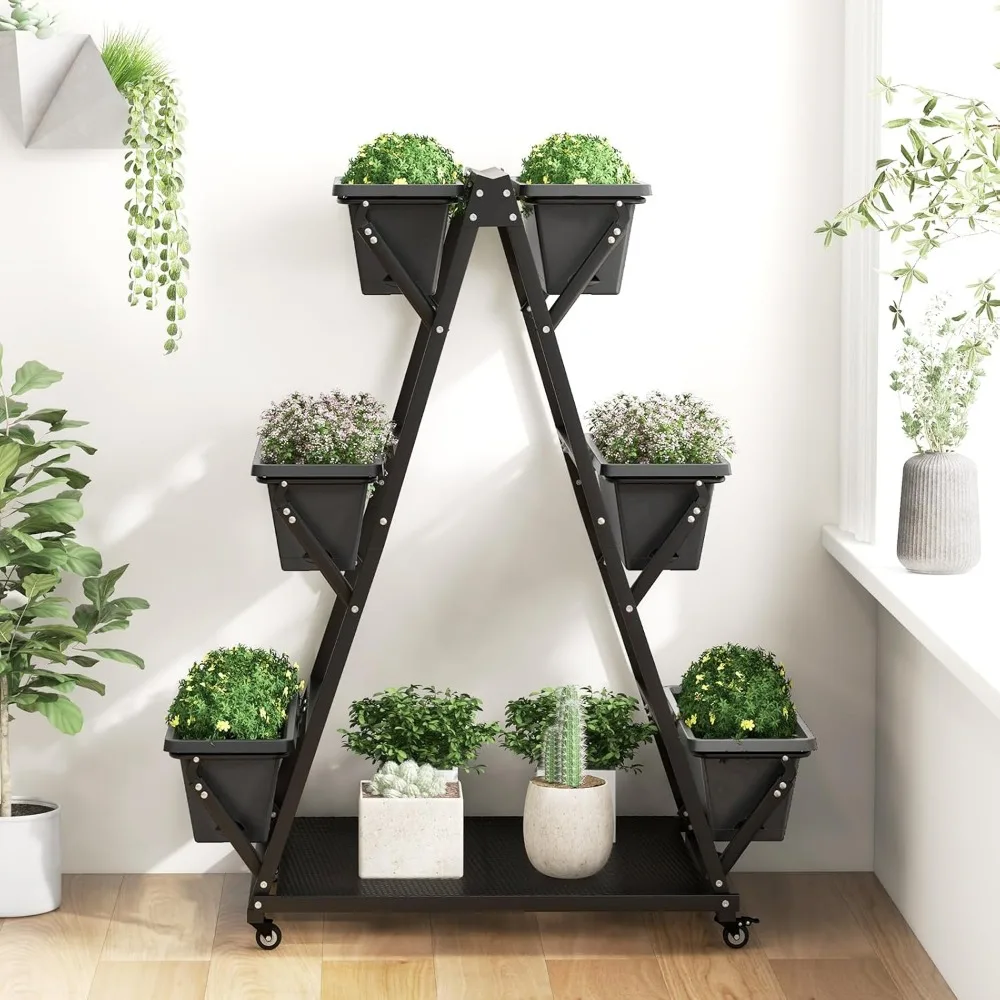 Plant Stand. 6-Tier Rolling Raised Garden Bed, Vertical Planter Stand on Wheels with 6 Garden Boxes, Storage Shelf