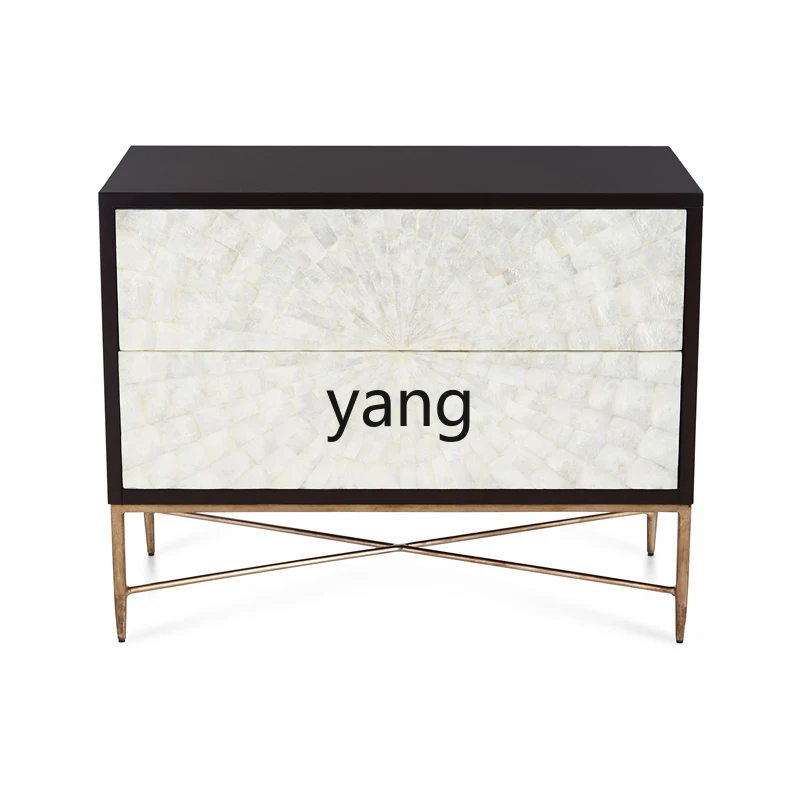 

LMM American Light Luxury Shell Bedside Table Stainless Steel Solid Wood Chest of Drawers Chest of Drawer