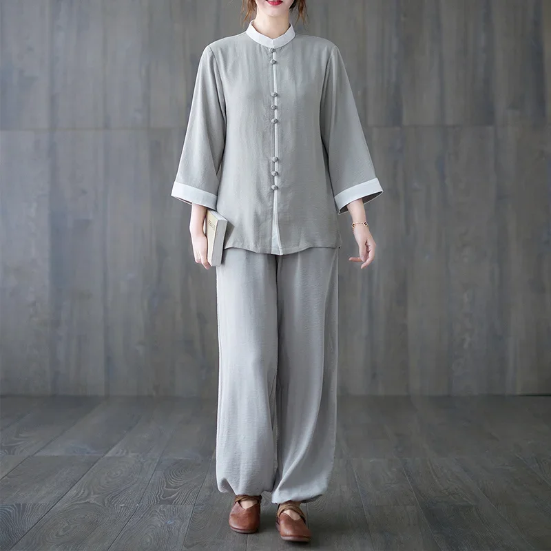 China Tai Chi Clothing Vintage Fashion Kung Fu Jacket Set Chinese Style Women's Clothing National Cotton Linen Tang Suit Suit