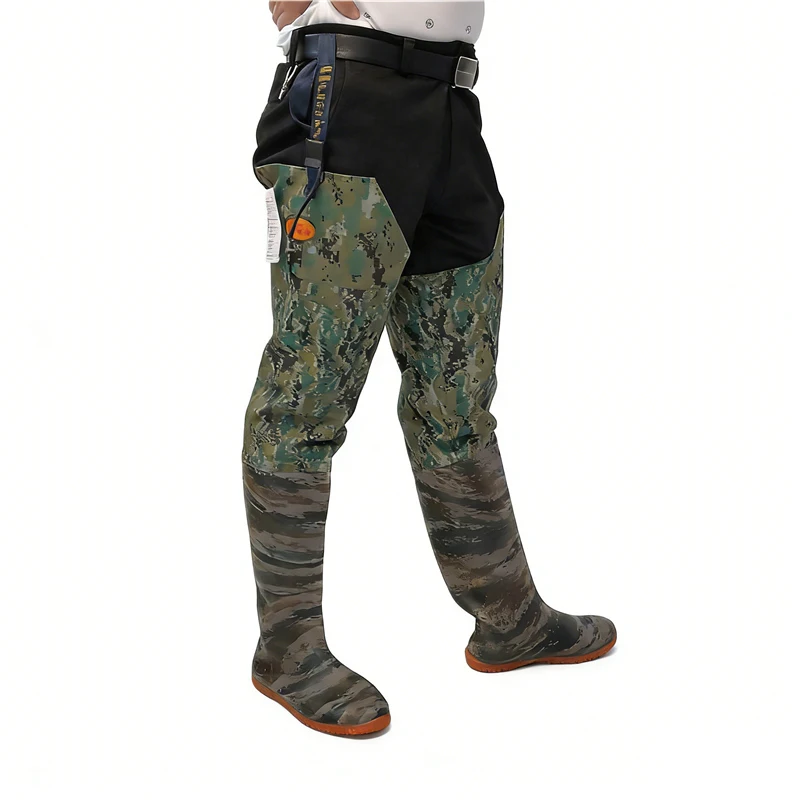 Waders pêche camouflage numérique hauteur cuisse - Bottes wading antidérapantes imperméables étang plage