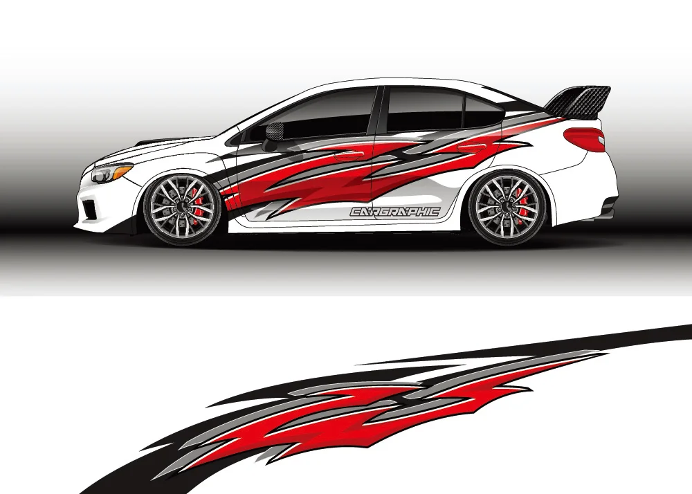 RacingCarGraphicDecalFullBodyVinylWrapModernDesignVector