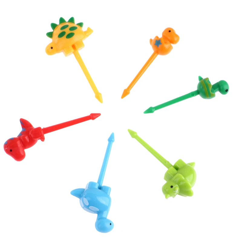 Fruit Fork 6pcs/set Dinosaur Animal Fruit Fork Mini Cartoon Kids Snack Cake Dessert Food Fruit Pick Toothpick Bento Lunches Party Decor