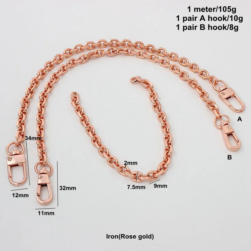 7Mm 7.5 Mm Rose  Gold O Shape Bag Strap Detachable Replacement Purse Chain Bag Belts Straps Handles Purse Hanger Parts New